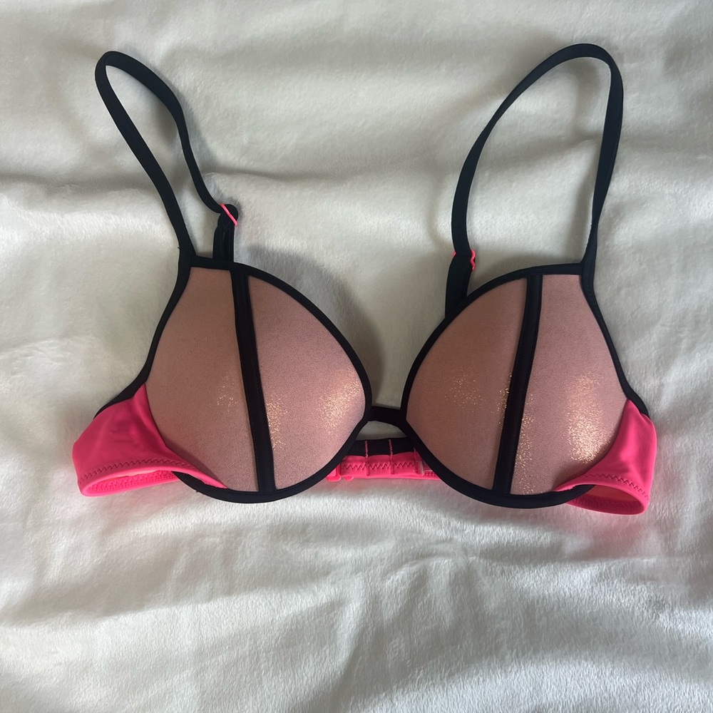 Victoria's Secret Pink/Coral/black‎ bikini top swim- 32B
